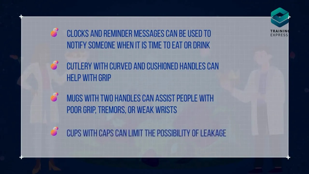 Slide listing reminders adaptive cutlery two handled mugs and cups with caps as support tools