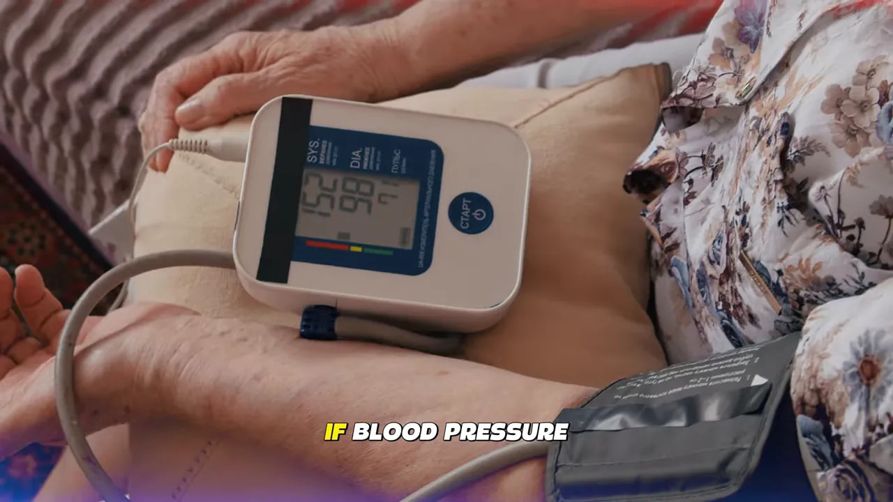 digital blood pressure monitor attached to a person seated on a couch