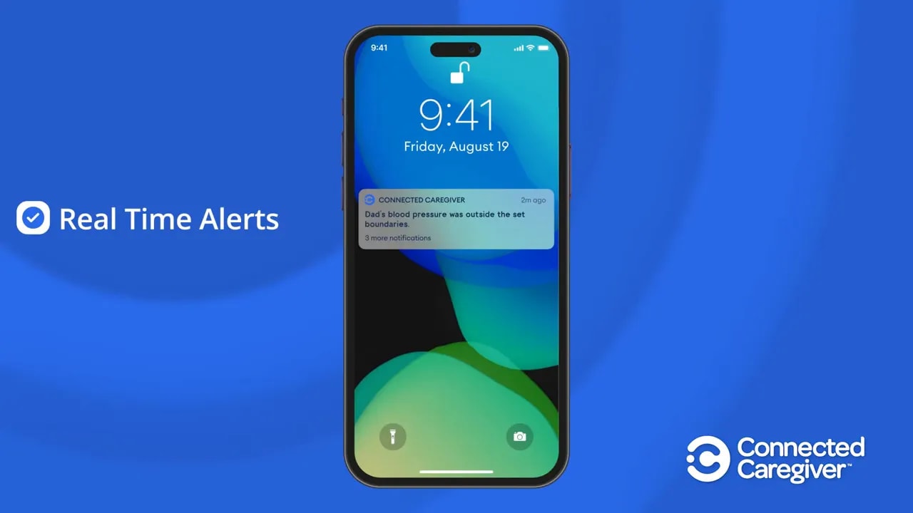 Smartphone lock screen showing a notification alert with text real time alerts on the left