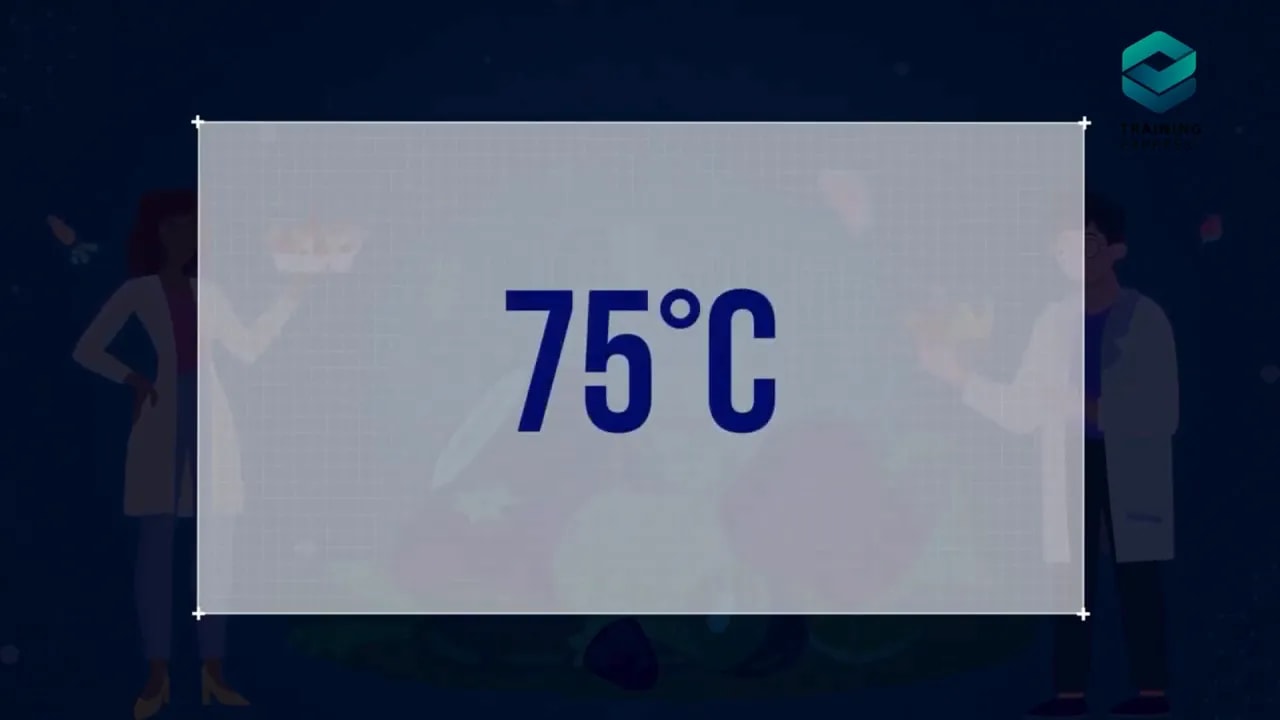 Large on screen text showing 75 degrees Celsius