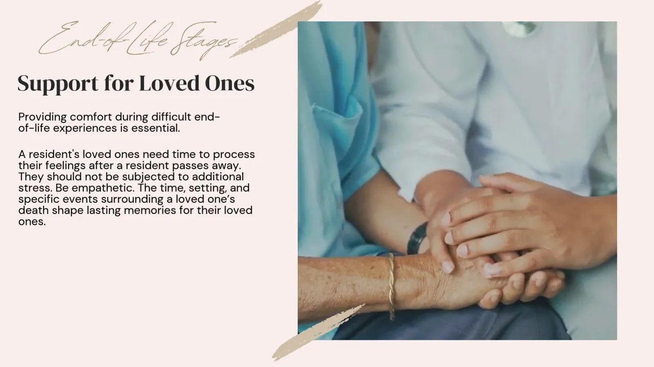 Slide titled Support for Loved Ones with text beside two people holding an older adult's hands