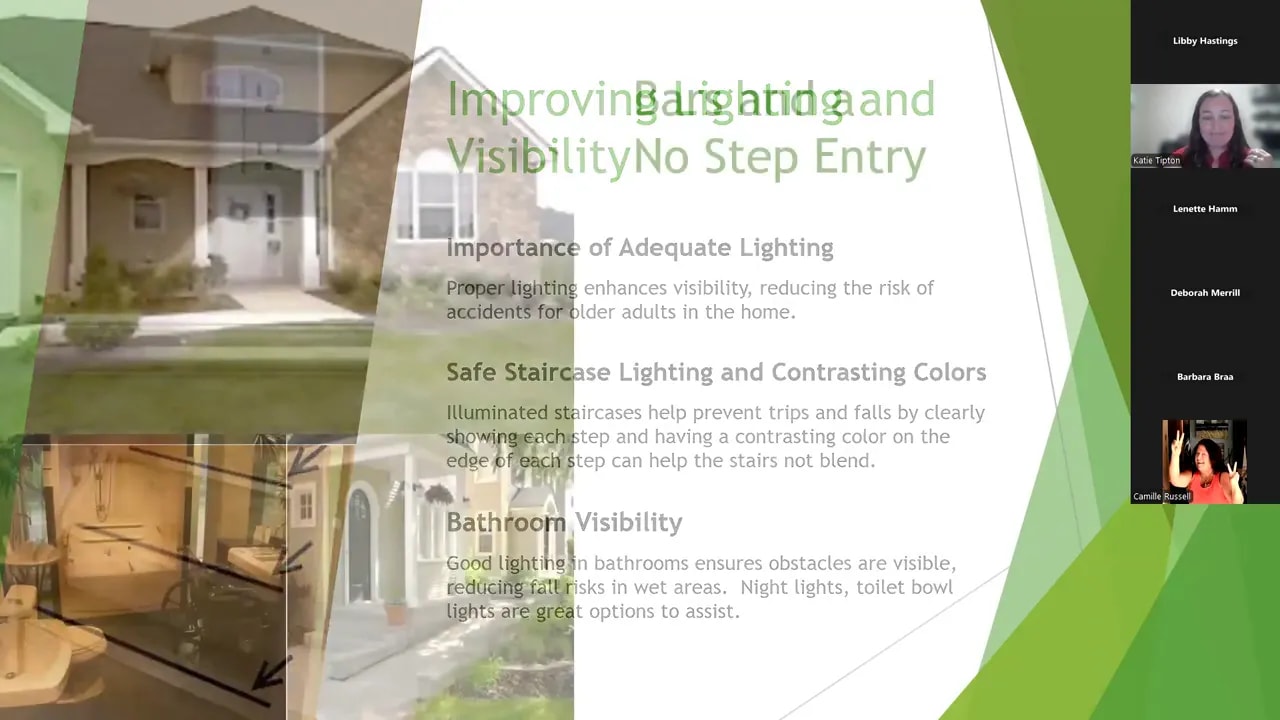 Slide showing house exterior photos with text about zero and no step entry